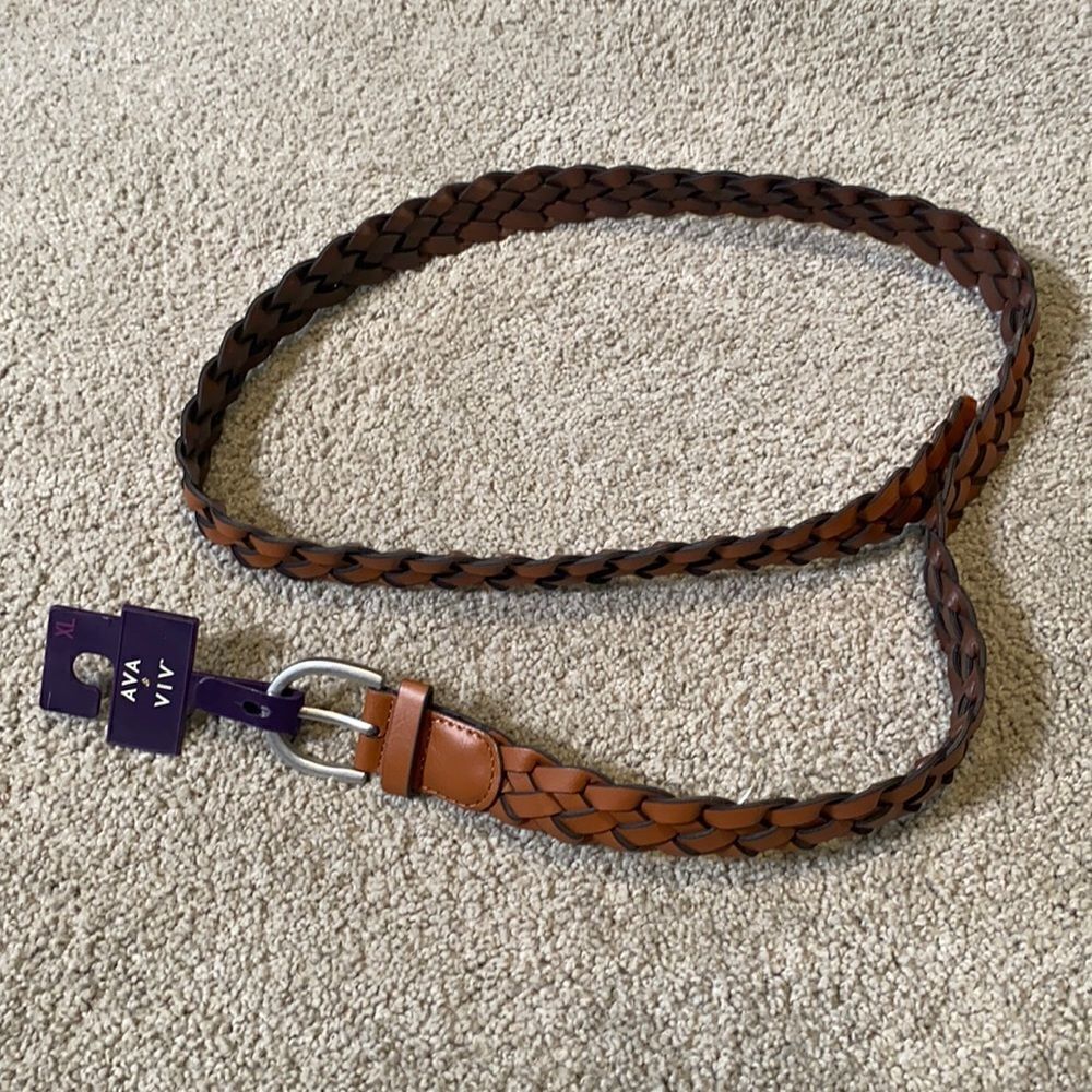Women’s Brown Braided Belt with Silver Buckle Size XL NWT